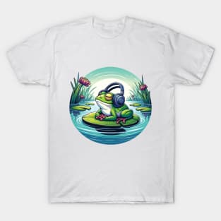 Chill Vibes Frog - Zen Music Lover Amphibian Illustration T-Shirt